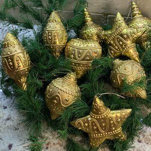 Lot of 9 Gold Ornaments